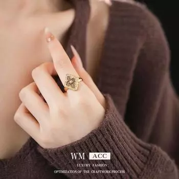 Кольцо Drip Oil Ring, настоящее золотое гальваническое циркониевое бриллиантовое кольцо с цветком на указательном пальце, высококачественный браслет на ощупь золотисто-коричневый