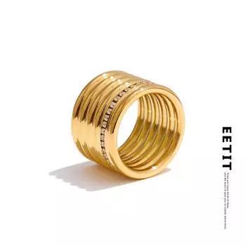 Кольцо Eetit 18K PVD с инкрустацией из циркония, круглое, широкое, из нержавеющей стали 316L, популярные в 2025 году ювелирные аксессуары, подарок 6 золотой