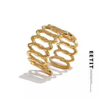 Кольцо Eetit регулируемое из нержавеющей стали с геометрическим узором и открытым отверстием, 2025 г., платиновое золото, минималистское ювелирное изделие, новое 7 золотой