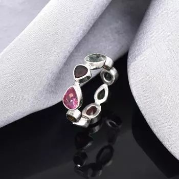 Кольцо Eternity Band из стерлингового серебра 925 пробы с натуральным мультитурмалином, размер 5,6,7, подарок США 5,6,7 US