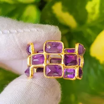 Кольцо Eternity из серебра 925 пробы с натуральным фиолетовым аметистом, подарок, 6,5 долл. США 6.5 US