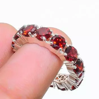 Кольцо Eternity из стерлингового серебра 925 пробы с натуральным красным гранатом, размер 7,5 США, подарок 7.5 US