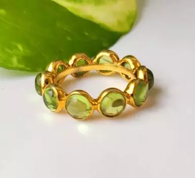 Кольцо Eternity ручной работы из серебра 925 пробы с натуральным драгоценным камнем перидотом, размер 6 США 6 US