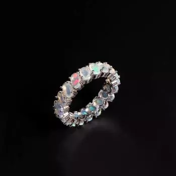 Кольцо Eternity с натуральным опалом овальной формы 3*5 мм, драгоценные камни, изысканные украшения для женщин и девочек, простые ювелирные изделия, подарок US RING SIZE:7# серебряный
