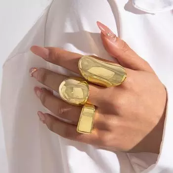 Кольцо европейское и американское геометрическое металлическое стиль неправильной формы кольцо набор из трех штук с фоточувствительной поверхностью овальное ретро