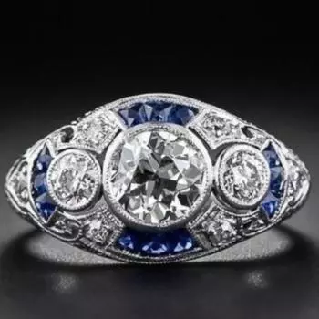 Кольцо Explosive Zircon Ring с голубым бриллиантом и сапфиром, модное женское кольцо с ювелирными изделиями No. 6