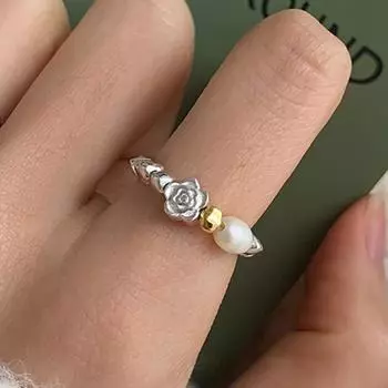 Кольцо Foxanry с жемчугом для женщин и девочек, новая мода, креативный цветок, геометрический геометрический ювелирный аксессуар на день рождения, подарки 17mm серебряный
