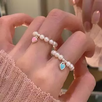 Кольцо Foxanry с жемчугом и бисером для женщин и девочек, новая мода, креативный красочный кулон в виде сердца любви, ювелирные изделия на день рождения, подарки 17mm серебряный