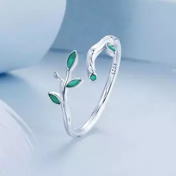 Кольцо Fresh Leaf Open Ring из серебра 925 пробы, повседневные кольца из стерлингового серебра 925 пробы с листьями платиновый
