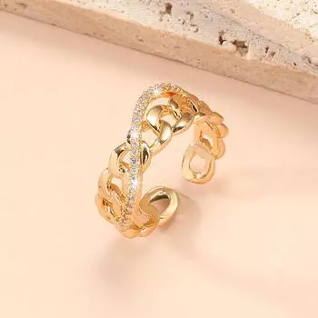 Кольцо GemChic для женщин, индивидуальное, с геометрической вставкой, с цирконием, регулируемое, с отверстием для указательного пальца, ювелирное украшение на день рождения, рождественское украшение в подарок - золотой