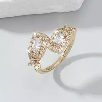 Кольцо GemChic для женщин Изысканное квадратное кольцо с каплями воды Женское регулируемое кольцо с вставкой из циркония Подарок на день рождения, Рождество - золотой