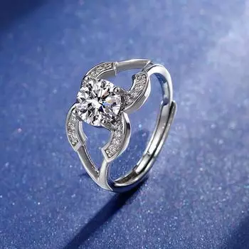 Кольцо GemChic для женщин, изысканное, с двойной буквой C, муассанитом, шестью когтями, модное, открывающееся, регулируемое, милый подарок на день рождения, Рождество, ювелирные изделия -