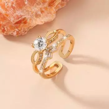 Кольцо GemChic для женщин, модное, индивидуальное, с открытым бантом, с вставленным цирконием, изысканное, легкое, роскошное, с индексом, ювелирное украшение на день рождения, Рождество, подарок золотой