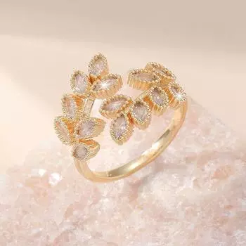 Кольцо GemChic для женщин, модное, изысканное, регулируемое кольцо с листиком, милое, элегантное, с вставкой из циркония, подарок на день рождения, Рождество - золотой