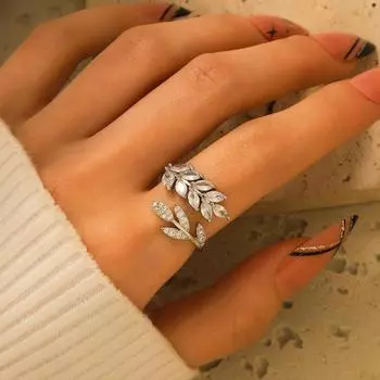 Кольцо GemChic для женщин с микровставкой из циркона, регулируемое кольцо с отверстием в виде листа, женское кольцо на указательный палец, подарок на день рождения, Рождество, ювелирные изделия серебряный