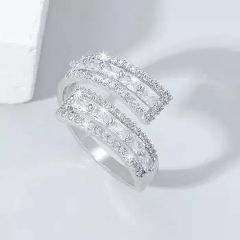 Кольцо GemChic для женщин с вставленным цирконием в один ряд, легкое роскошное кольцо с геометрическим отверстием, регулируемое, модное, простое, на день рождения, на Рождество, в подарок - серебряный