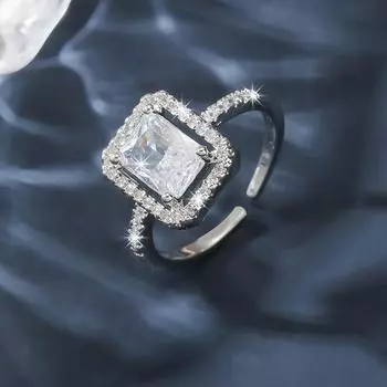 Кольцо GemChic для женщин, сверкающее, с вставкой из циркона, геометрическое, регулируемое, на день рождения, на Рождество, в подарок серебряный