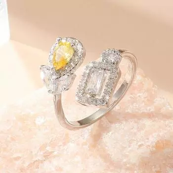 Кольцо GemChic женское, модное, с цирконом, регулируемое, с индивидуальной геометрией, с уникальным дизайном, подарок на день рождения, Рождество, ювелирные изделия - серебряный