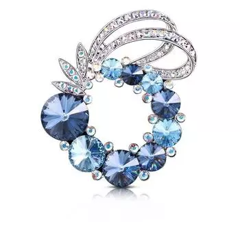 Кольцо Голубой Кристалл Медная Брошь Роскошная Брошь Шелковый Шарф Пряжка Костюм Анти-Свет Аксессуары Женщины синий