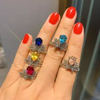 Кольцо-груша с бриллиантовым камнем, кольцо с драгоценным камнем и сапфиром Параиба, цветное сокровище Pear Shape 7X9