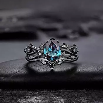 Кольцо Gun Black Inkstone Sea Blue Diamond Ring Помолвочное ювелирное изделие для женщин No. 5