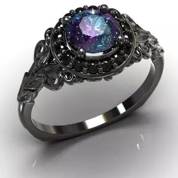 Кольцо Gun Black Lady с инкрустацией из цветного камня в стиле ретро, цветочные украшения с черным бриллиантом для женщин No. 5