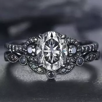 Кольцо Gun Black Zircon, Кольцо Internet Celebrity Wedding Помолвка Винтажное Бриллиантовое Кольцо No. 5