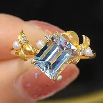 Кольцо Haute Couture Jewelry с имитацией натурального аквамарина, синее кольцо с цирконом Toppa No. 6