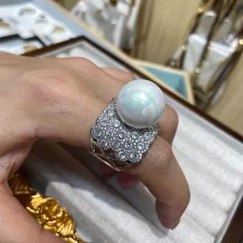 Кольцо Heavy Industry Micro-Incruise Zircon Wide Edition Ring 16 мм с бусинами, имитацией жемчуга, нишевое, элитное, легкое, роскошное, женская мода