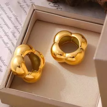 Кольцо Hollow Flower Smooth Geometric Ring для женщин, 18-каратное настоящее золото, нержавеющая сталь, ювелирные изделия No. 6