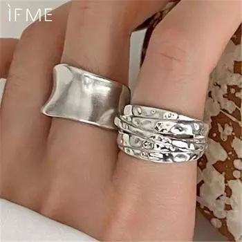 Кольцо IF ME 2PCS для женщин, ювелирные изделия, широкое, простое, открытое, винтажное, ручной работы, аллергия, для вечеринки, подарка на день рождения resizable