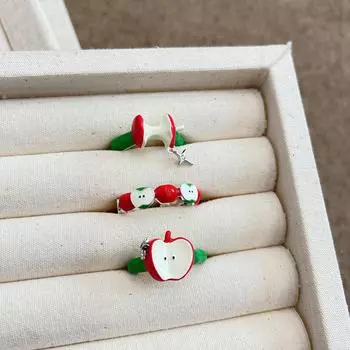 Кольцо «Игристое свежее яблоко»: Милый, уникальный дизайн с красными и зелеными яблоками — идеально для девушки RR646 Apple Core Four-Pointed Star Green Ring зелёный