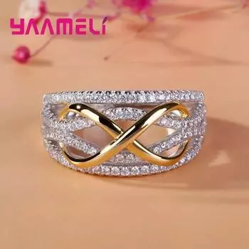Кольцо Infinity Love из сплава серебряного цвета с блестящим кубическим цирконием и бантом в виде буквы 8, ювелирное изделие с обещанием вечности для девушки-женщины 7