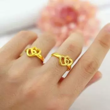 Кольцо Internet Celebrity Anti-Sand Gold Double Love с регулируемым открытым указательным пальцем Double Heart Ring