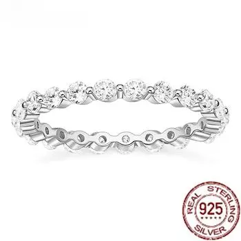 Кольцо из 100% стерлингового серебра 925 пробы, простые штабелируемые круглые кольца с цирконом на палец для женщин, вечерние, свадебные, ювелирные украшения 5