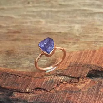 Кольцо из 100% стерлингового серебра 925 пробы с покрытием из розового золота, сырой танзанит, кольцо с камнем, эффектные ювелирные изделия 5 розового золота