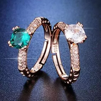 Кольцо из 18-каратного розового золота с цветным цирконием, открытое кольцо в стиле ретро, высококачественное кольцо с имитацией муассанита и бриллиантами. opening adjustable