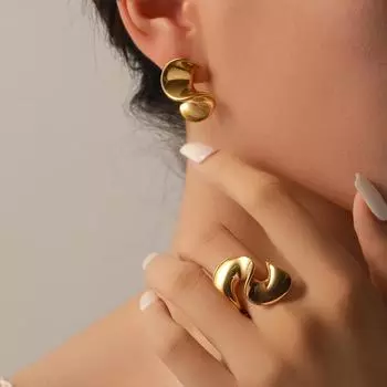 Кольцо из 18-каратного золота и титановой стали, спиральное женское, нишевый дизайн, холодное кольцо в форме буквы S из нержавеющей стали, кольцо 18k gold