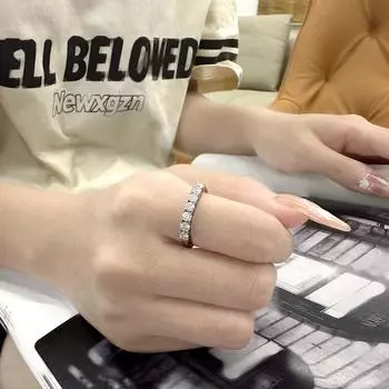 Кольцо из 7 круглых муассанитов в один ряд, серебряное кольцо 925 пробы для женщин, помолвочные украшения для свадьбы 5 белый