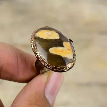 Кольцо из арахисового дерева, яшма, гальванопластическое медное кольцо, регулируемые кольца, гальванопластическое ювелирное кольцо, драгоценный камень, медные украшения для подарка, кольцо ручной работы