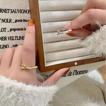 Кольцо из бамбука Женское Минималистичное Темпераментное Нерегулярное Металлическое Геометрическое Регулируемое Кольцо Для Путешествий