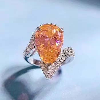 Кольцо из белого золота 18 карат с граненым драгоценным камнем груша Падпараджа для женщин, подарок на помолвку, ювелирные изделия из стерлингового серебра 925 пробы 9