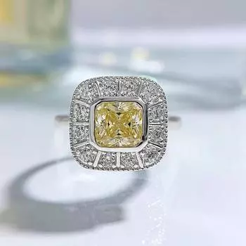 Кольцо из белого золота 18 карат, 6 * 6 мм, с желтым/белым сапфиром, обручальное кольцо, подарок на годовщину, серебро 925 пробы, ювелирные изделия 9