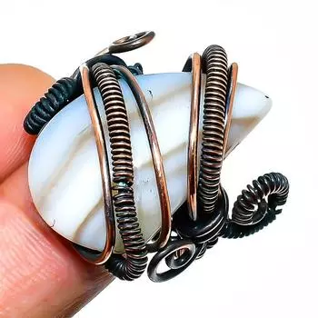 Кольцо из ботсванского агата с драгоценным камнем, обёрнутое вручную медной проволокой, размер 6,5