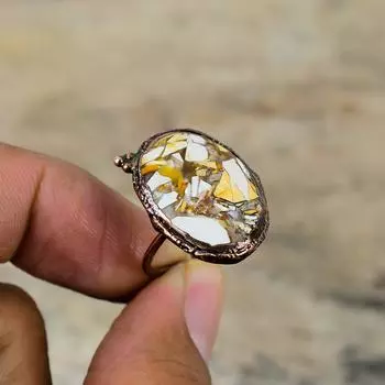 Кольцо из брекчиево-мукаита, медное кольцо, полученное электроформованием, регулируемые кольца, кольцо ручной работы с драгоценным камнем, очень красивое ювелирное изделие, полученное электроформованием, подарок на помолвку