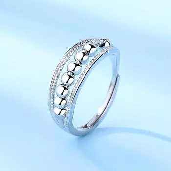 Кольцо из бус и круглых бусин для снятия стресса и тревожности из стерлингового серебра S925 Открытое кольцо из стерлингового серебра Opening is adjustable