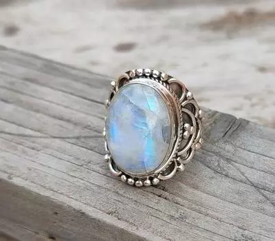 Кольцо из цельного серебра 925 пробы с лунным камнем, дизайнерское кольцо-талисман ручной работы, бохо-украшение 6