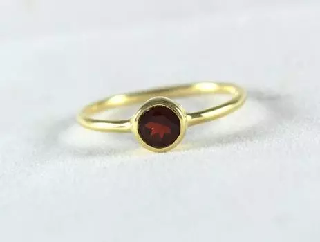 Кольцо из цельного серебра 925 пробы, круглое кольцо с гранатом, позолоченное кольцо, штабелируемое кольцо, подарок для нее, юбилейное кольцо 5