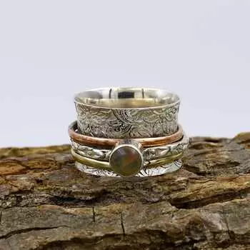 Кольцо из цельного серебра 925 пробы, дизайнерское кольцо в стиле бохо, эффектное кольцо, подарок на Хэллоуин, кольцо унисекс, кольцо-спиннер 6
