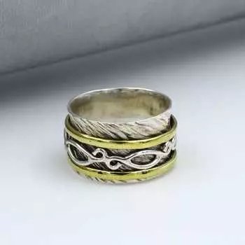 Кольцо из цельного серебра 925 пробы, двухцветное кольцо, богемное кольцо, дизайнерское кольцо, эффектное кольцо, серебряные украшения 6